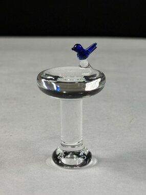 Vintage Hand Blown Art Glass Bird Bath and Blue Bird Knick Knack Figurine